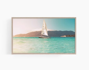 Coastal Sailing Frame TV Art, Lake House Sailboat Painting, Sailboat Frame Tv Art, Bright Ocean Tv Art, Frame Tv Art Photo, T614