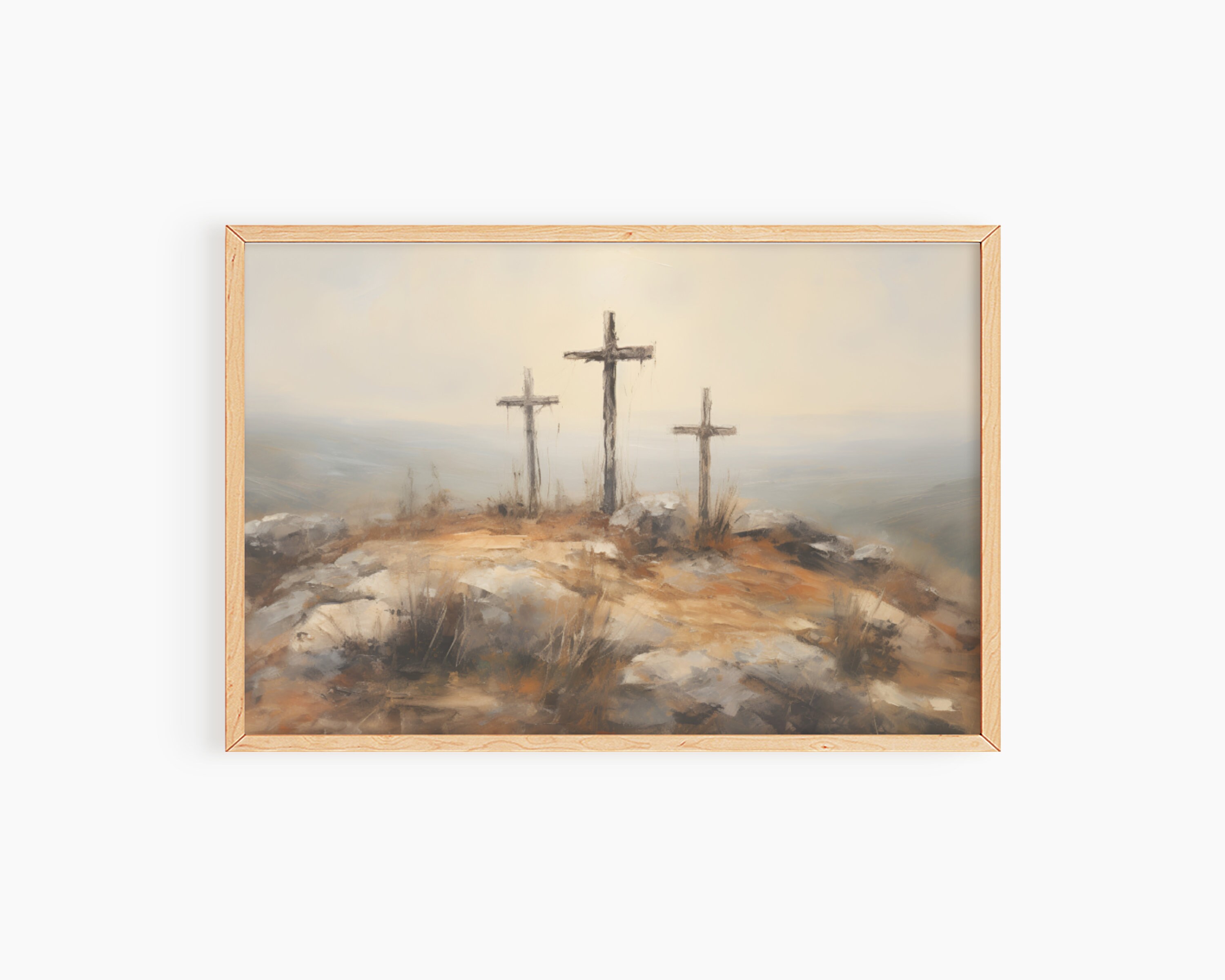 Watercolor Easter Crosses Wall Art, It Is Finished Religious Easter Wall Art Printable, Golgotha Vintage Watercolor Painting Printable