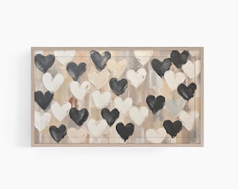 Black & Tan Hearts Valetine&#39;s Day Samsung Frame TV Art | Impasto Painting Valentine Day Digital Art For TV | Valentine Hearts Frame TV Art