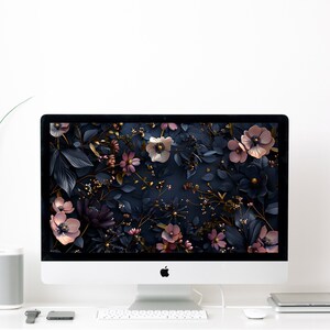 Dark Floral Digital Wallpaper, iPhone iPad Laptop Wallpaper Background, Floral Digital Wallpaper, Dark Wildflower Device Screensaver, S034 image 7
