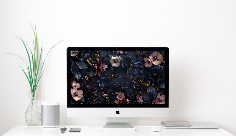 Dark Floral Digital Wallpaper, iPhone iPad Laptop Wallpaper Background, Floral Digital Wallpaper, Dark Wildflower Device Screensaver, S034 image 7