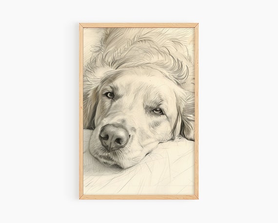 Golden Retriever Printable Art, Unique Dog Decor, DIGITAL Printable Dog Art Sketch, Man's Best Friend Printable Wall Art, Dog Mom Gift
