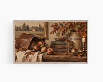Fall Frame TV Art, Vintage Apple Harvest Painting, Autumn Orchard Art, English Country Kitchen Decor, Apple Still Life Tv Samsung TV T973
