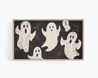 Samsung Frame TV Art | Ghost Halloween Art | Ghost Frame Tv Art | Modern Farmhouse | Halloween Decor | Black & White Ghost Tv Art | T744