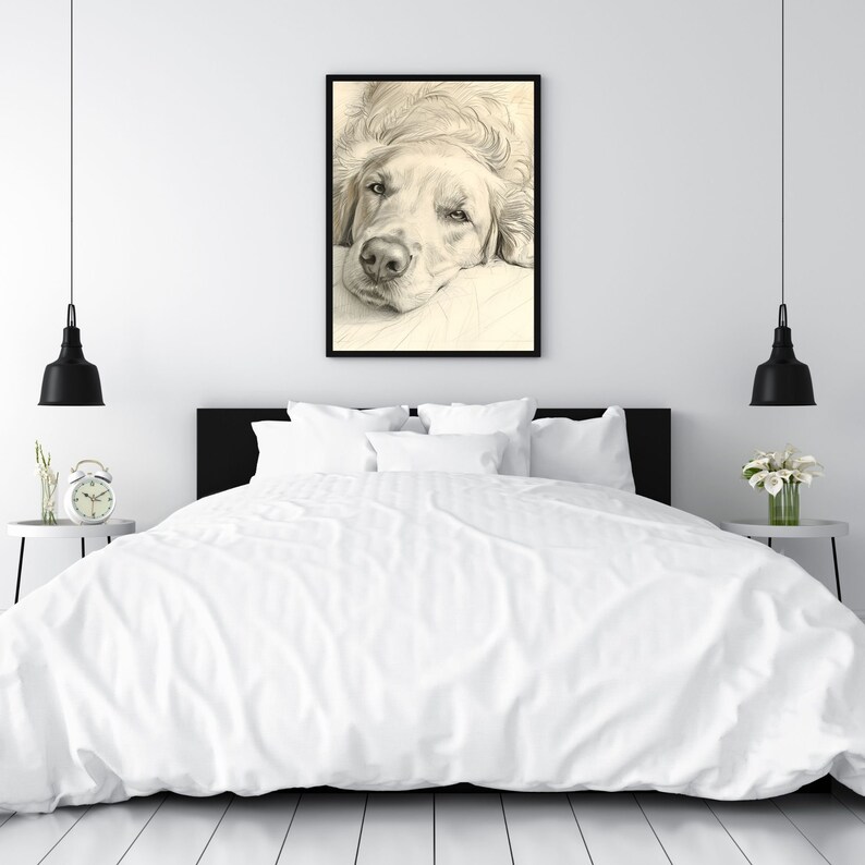 Golden Retriever Printable Art, Unique Dog Decor, DIGITAL Printable Dog Art Sketch, Man's Best Friend Printable Wall Art, Dog Mom Gift image 3