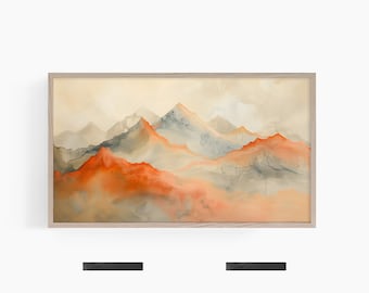 Arte de TV com moldura de montanha abstrata, Arte de TV com moldura Samsung, Arte de paisagem para TV, Impressão em cores de terracota, Arte de TV abstrata, Arte de TV Boho, T732