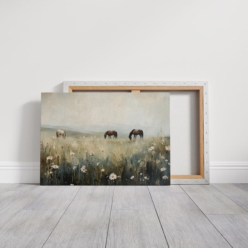 Wild Horses Wall Art Print, Printable Vintage Horse Painting, Horses in