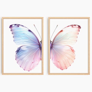 Preppy Wall Art Split Butterfly Pink, Split Butterfly Wall Art Set, Pastel Wall Art Baby Girl Nursery, Aesthetic Art Coquette Decor, S051