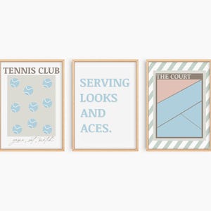 Tennis Wall Art, Set of 3, Pastel Tennis Posters, Trendy Tennis Art, Dorm Room Wall Art, Preppy Wall Art, Tennis Lover Gift, S198