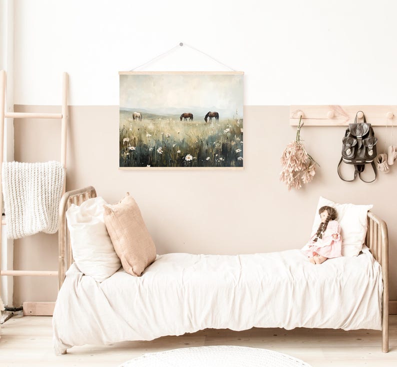 Wild Horses Wall Art Print, Printable Vintage Horse Painting, Horses in