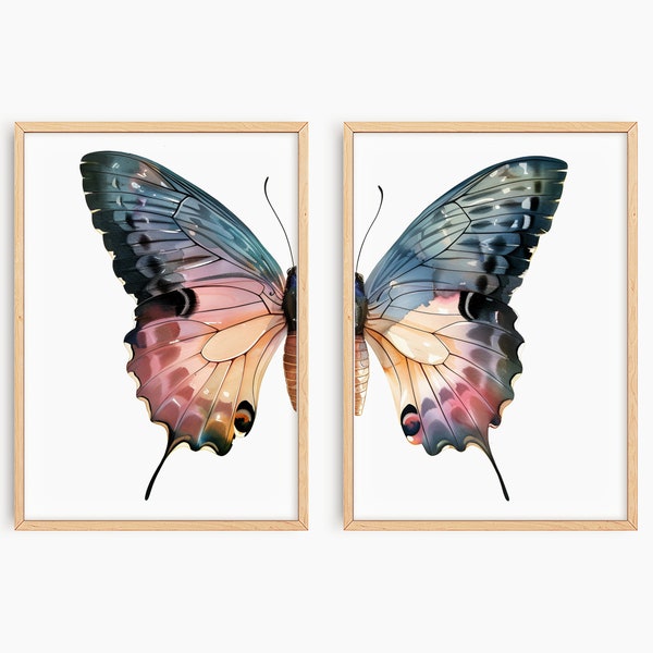 Butterfly Wall Art Set, Split Butterfly Wall Art Print, Printable Wall Art, Nursury Decor Wall Art, Girl's Room Wall Art Decor, S054