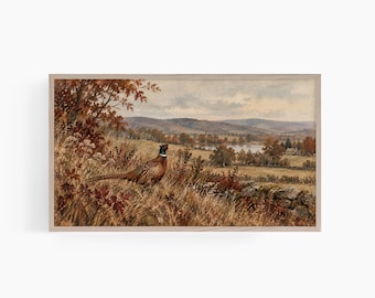 Fall Frame TV Art, Vintage Pheasant Painting, Autumn Sporting Art, English Country Decor, Heritage Samsung Frame TV Art T965
