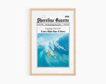 Coastal Cowgirl Print Magazine Cover Wall Art, Preppy Coastal Art Surf Wall Art, Trendy Surf Newspaper Printable Wall Art, S060
