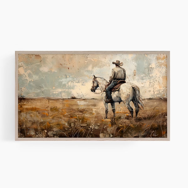 Samsung Frame TV Art Cowboy, Cowboy Tv Art, Southwest Cowboy Oil Painting, Rustic Scenery Frame Tv Art, Vintage Cowboy Frame Tv Art