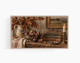 Fall Frame TV Art, Vintage Fig Still Life, Old World Autumn Painting, English Country Decor, Samsung Frame TV Art T970