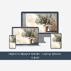 Olive Tree Watercolor Digital Wallpaper, Vintage Screensaver, IPhone IPad Laptop Wallpaper Background, Neutral Background Digital Wallpaper