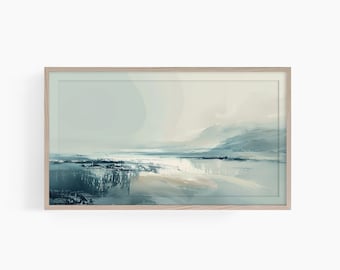 Samsung Frame TV Art Summer Abstract Ocean Waves Seascape, Instant Digital Download, Beach Painting, Blue Cool Toned Textured Tv Screensaver