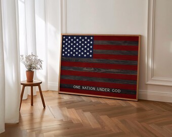 One Nation Under God American Flag Printable Wall Art, Christian Art, Fourth Of July Decor, Patriotic Print, Red White And Blue Art, S223