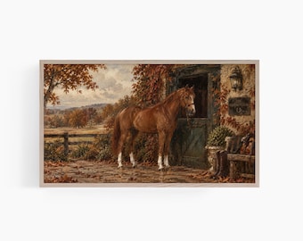 Fall Frame TV Art, Vintage Equestrian Horse Painting, Autumn Samsung Frame TV Art, English Country Heritage Decor, Digital Download T966