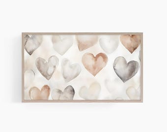 Neutral Hearts Frame TV Art, Watercolor Hearts Valentines Day Tv Art, Valentine's Day Tv Art, Samsung Frame Tv Art, Heart Painting Tv, T833