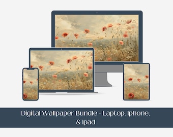 Wildflower Digital Wallpaper, IPhone IPad Laptop Wallpaper Background, Poppy Field Digital Wallpaper, Wildflower Field Device Screensaver