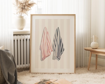 Beach Towel Art Print, Beachy Wall Art Prints, Coastal Cowgirl Wall Art, Cute Bathroom Poster, Beach House AirBnb Decor, S191