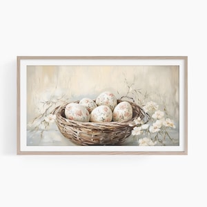 Easter Samsung Frame TV Art, Painted Easter Egg Basket Tv, Vintage Easter Frame TV Art, Farmhouse Art, Spring Tv Art, T876
