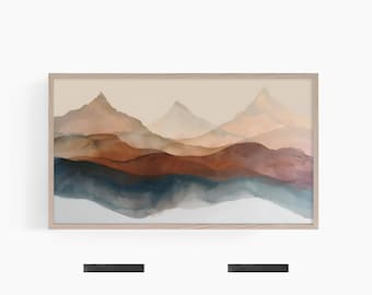 Arte de TV com moldura de montanha abstrata, Arte de TV com moldura Samsung, Arte de paisagem para TV, Impressão em cores de terracota, Arte de TV abstrata, Arte de TV Boho, T731