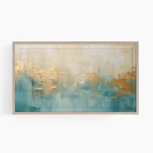 Abstract Watercolor Samsung Frame TV Art, Samsung Art TV, Abstract Art, Digital Download, Gold and Blue Tones