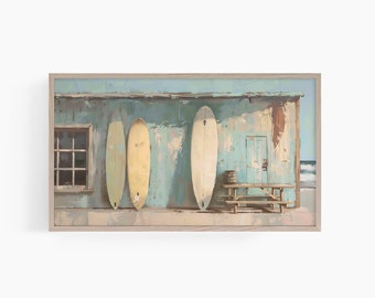 Surfboard Frame Tv Art, Beach Shack Tv Art, Coastal Frame Tv Art, Gone Surfing Frame Tv, Tropical Beach Frame TV Art, Summer Tv Art, T555