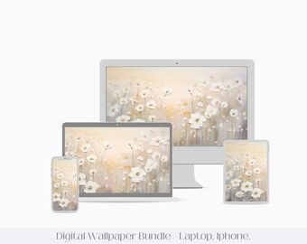 Spring Wildflowers Watercolor Digital Wallpaper, IPhone IPad Laptop Wallpaper Background, Soft Pastel Digital Wallpaper, Wildflower FIeld
