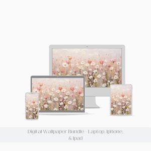 Spring Wildflowers Watercolor Digital Wallpaper, IPhone IPad Laptop Wallpaper Background, Soft Pastel Digital Wallpaper