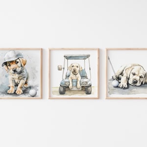 Golf Nursery Prints, Yellow Lab Puppy Golf Wall Art, Watercolor Golf Nursery Decor, Cute Dog Lover Nursery Art, Golf Baby Shower Gift, S128
