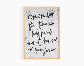 Neutral Typography Printable Wall Art | Remember the Time We Held Hands Quote | Modern Minimalist Wall Decor Romantic Art Print S278