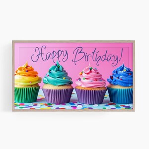 Happy Birthday Frame TV Art, Happy Birthday TV Frame, Pink Cupcakes Birthday Frame Tv , Birthday Party Tv Art, Digital Download Tv