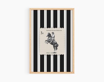 Vintage Striped Rodeo Print Western Bedroom Poster Cowboy Wall Art Rustic West Mid Century Modern Decor Retro Horse Aesthetic Print, S268