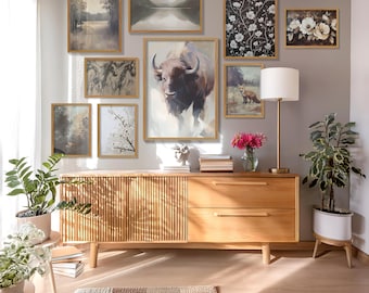 Juego de 9 impresiones de bellas artes para pared con galería de montaña rústica, paquete de arte de pared imprimible con paisaje vintage, juego de arte de pared con decoración de cabaña antigua, S188
