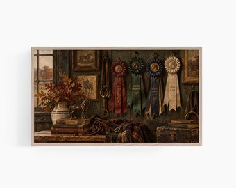 Equestrian Frame TV Art, Vintage Horse Show Ribbons, Preppy Heritage Fall Decor, English Country Samsung TV Art, Digital Download T964