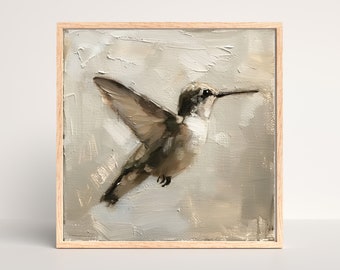 Arte de colibrí imprimible, impresión de arte de pájaro, decoración de pared de colibrí, arte descargable, arte de pintura al óleo, colibrí vintage imprimible