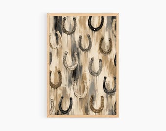 Horseshoe Art Print, Western Wall Art, Equestrian Print, Farmhouse Wall Decor, Cowboy Western Poster, Rustic Horse Shoe Art Painting, S277