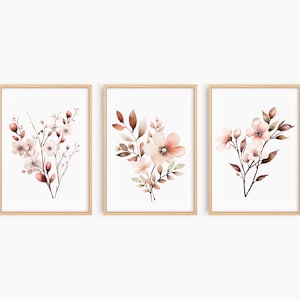 Printable Wildflower Art Set of 3, Neutral Watercolor Wildflower Prints, Minimal Boho Wall Decor, Botanical Wall Art, PRINTABLE Floral Art