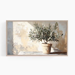 Olive Tree Painting TV Art, Pottery Still Life Painting, Neutral Modern Organic Tv Art, Samsung Frame Tv Art, Vintage Olive Tree Tv, T854