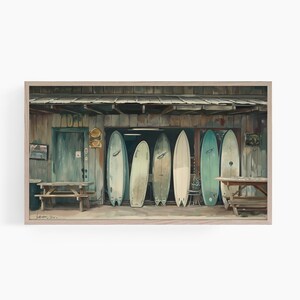 Arte de televisión con marco costero, arte de televisión con marco de tienda de surf, arte de televisión con marco de surfista, arte de televisión con marco de pintura de playa, arte de televisión con marco Samsung, T633