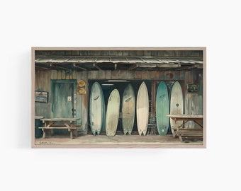 Coastal Frame Tv Art, Surf Shop Frame Tv Art, Surfer Frame Tv Art, Beach Painting Frame Tv Art, Samsung Frame Tv Art, T633