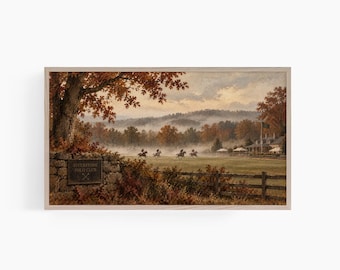 Equestrian Frame TV Art, Vintage Polo Painting, Moody Autumn Landscape, English Country Heritage Decor, Samsung TV Art, T962