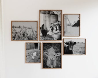 Farmhouse Collection Wall Art, Black & White Set of 6, Rustic Wall Art, Farmhouse Decor, Western Wall Decor, Barn Art Printable Art, S053