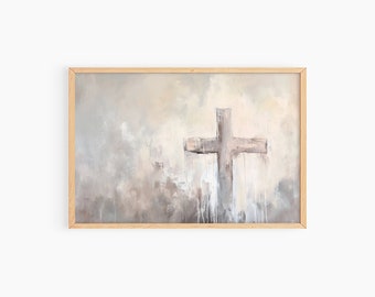 Arte de pared imprimible cruzado, decoración cristiana de impresión de Pascua, descarga digital de Pascua, arte de pared chrisitan imprimible, pintura cruzada de tonos neutros