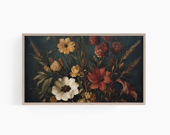 Vintage Fall Floral Frame Tv Art, Dark Autumn Flower Home Decor, Moody Botanical Tv Art, Rustic Thanksgiving Art, Samsung Frame Tv, T934