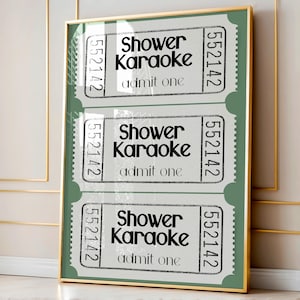 Shower Karaoke Ticket Art Print, Shower Singing Funny Wall Art, Trendy Home Decor, Aesthetic Bathroom Art, Retro Preppy Bathroom Art, S089