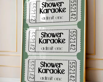 Shower Karaoke Ticket Art Print, Shower Singing Funny Wall Art, Trendy Home Decor, Aesthetic Bathroom Art, Retro Preppy Bathroom Art, S089
